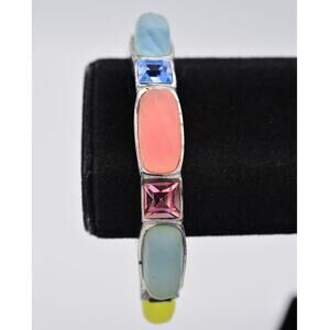 Karl Lagerfeld Vintage Cabochon Bangle Bracelet Heavy Frosted Glass Signed BinY